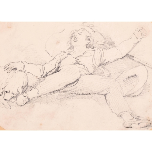 207 - George Philip Reinagle (1802-1835) British. Reclining Figure with a Dog, Pencil, Inscribed and Dated... 