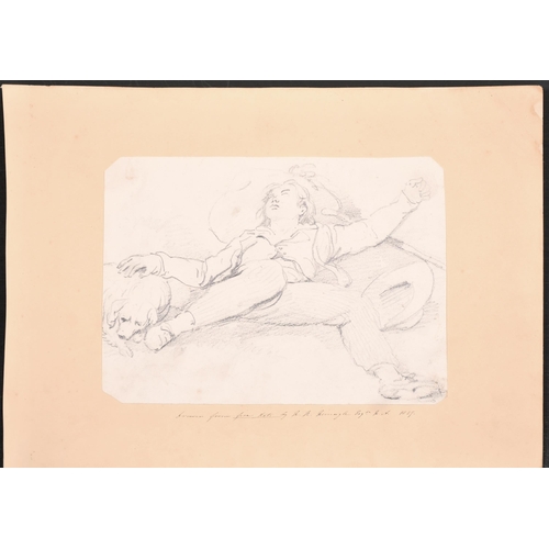 207 - George Philip Reinagle (1802-1835) British. Reclining Figure with a Dog, Pencil, Inscribed and Dated... 