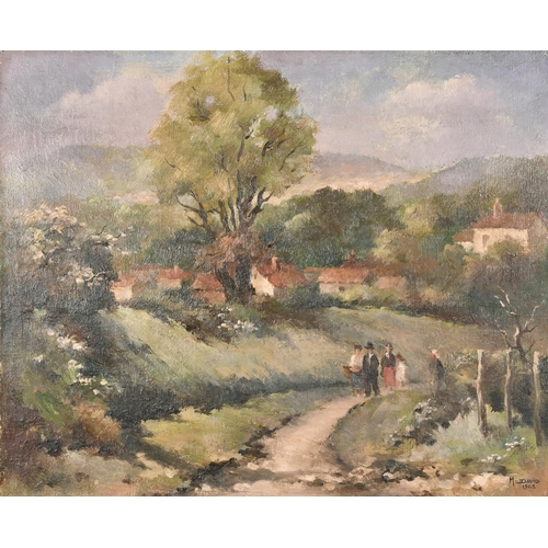 209 - M. David (20th Century) French. Figures in a French Landscape, Oil on Canvas, Signed and Dated 1943,... 