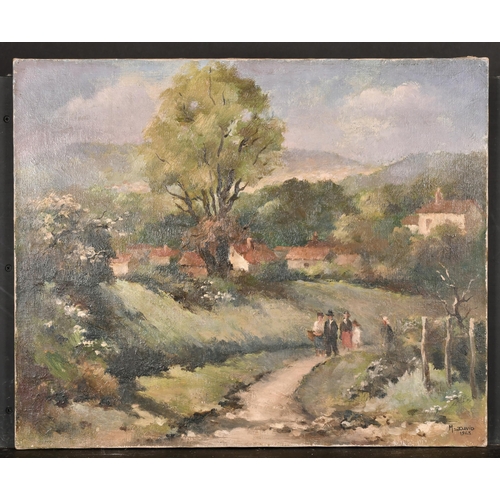 209 - M. David (20th Century) French. Figures in a French Landscape, Oil on Canvas, Signed and Dated 1943,... 