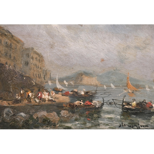 210 - Early 20th Century Italian School. A Coastal Scene, Oil on Panel, Indistinctly Signed, 4.25