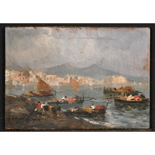 210 - Early 20th Century Italian School. A Coastal Scene, Oil on Panel, Indistinctly Signed, 4.25