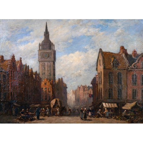 212 - Pierre le Boeuff (act.1899-1920) French. “The Belfry and Market Square, Ghent”, Oil on Canvas, Signe... 