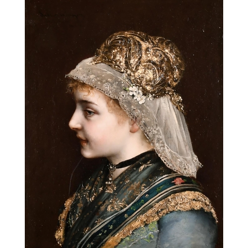 214 - Gabriel Schachinger (1850-1912) German. Profile of a Young Girl in Costume, Oil on Canvas, Signed, I... 