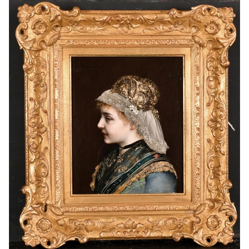 214 - Gabriel Schachinger (1850-1912) German. Profile of a Young Girl in Costume, Oil on Canvas, Signed, I... 