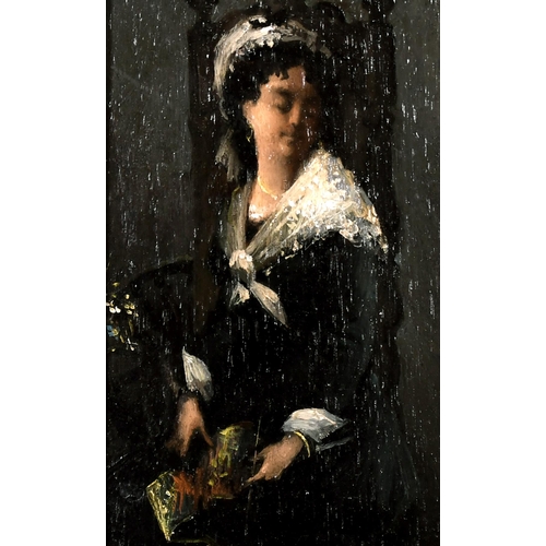 216 - 19th Century French School. 'An Elegant Woman Asleep in a Chair', Oil on a Cigar Box Panel, Indistin... 