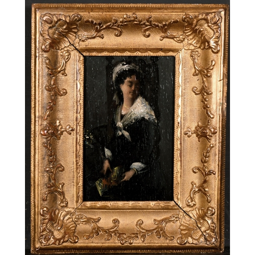 216 - 19th Century French School. 'An Elegant Woman Asleep in a Chair', Oil on a Cigar Box Panel, Indistin... 