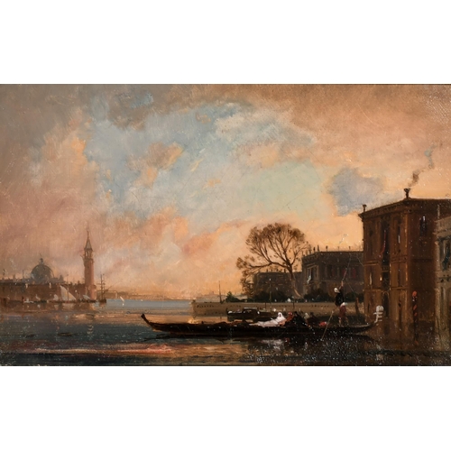 219 - Henri Duvieux (1839-1898) French. A Distant View of Venice with Figures in Gondolas in the foregroun... 