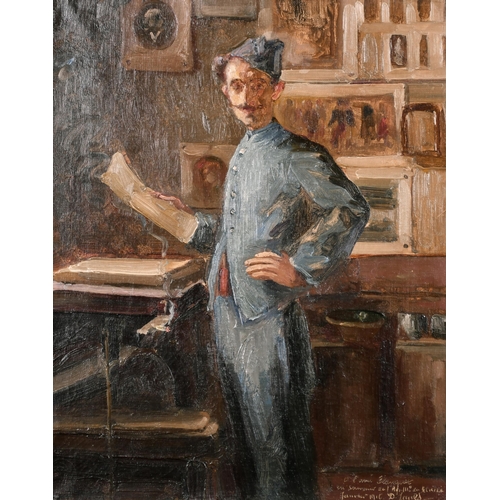 221 - Early 20th Century French School. Study of a Hotel Bellboy, Oil on Canvas, Indistinctly Signed, Insc... 
