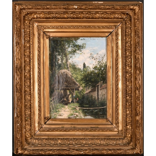226 - Adrien Jacques Souzay (1841-1928) French. A Hay Store by the River's Edge with a Lady Washing, Oil o... 