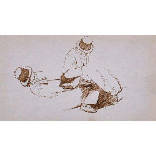 70 - Attributed to William Holman Hunt (1827-1910) British. Studies of a Man with a Top Hat, Ink on Blue ... 