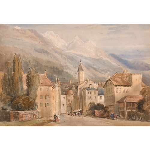 75 - David Cox Jnr (1809-1885) British. An Alpine Town Scene, Watercolour, Signed, 11.25