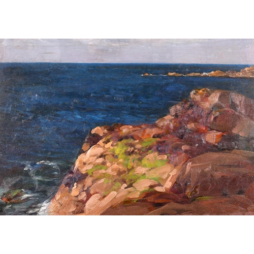 81 - Circle of Frederick, Lord Leighton (1830-1896) British. 'Kynance Cove', Oil on Panel, 9.5