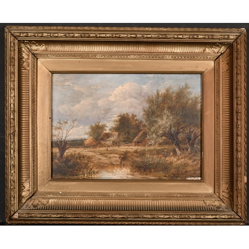 82 - Joseph Thors (1835-1920) British. A River Landscape with Figures by Farm Buildings, Oil on Panel, Si... 
