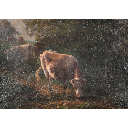 83 - George L Harrison (19th - 20th Century) British. Cattle Watering by a Stream, Oil on Canvas, Signed ... 