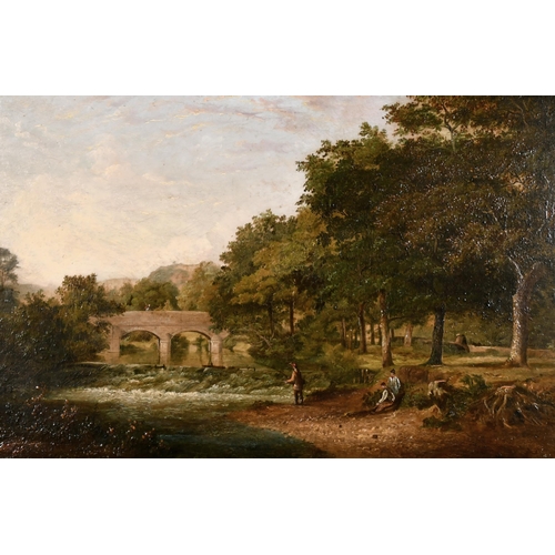 88 - Attributed to Thomas Christopher Hofland (1777-1843) British. A River Landscape with Figures Fishing... 