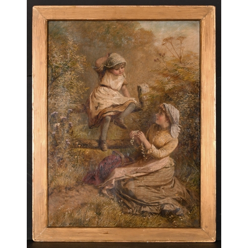 92 - Jane Maria Bowkett (1839-1891) British. Young Girls Making a Daisy Chain, Oil on Canvas, Signed with... 