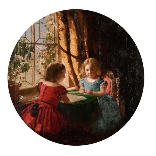 96 - William Jabez Muckley (1837-1905) British. Youngs Girls playing at a Table by a Window, Oil on Canva... 