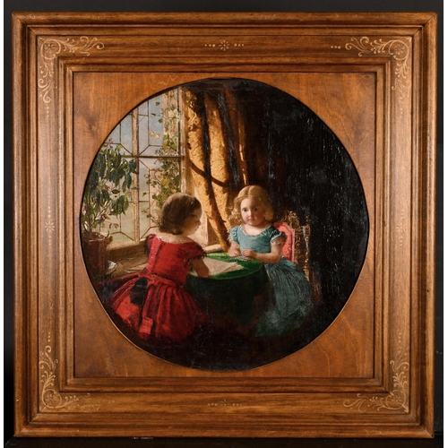 96 - William Jabez Muckley (1837-1905) British. Youngs Girls playing at a Table by a Window, Oil on Canva... 