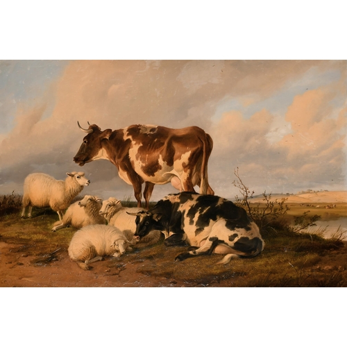 98 - Thomas Sidney Cooper (1803-1902) British. Sheep and Cows in a River Landscape, Oil on Canvas, Signed... 