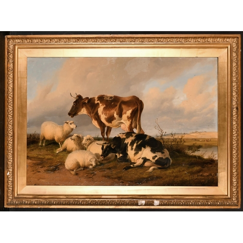98 - Thomas Sidney Cooper (1803-1902) British. Sheep and Cows in a River Landscape, Oil on Canvas, Signed... 