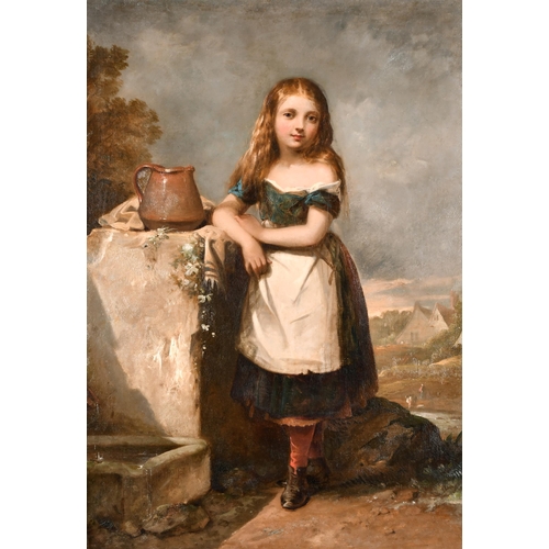 99 - Thomas Jones Barker (1815-1882) British. A Young Girl at a Well, Oil on Canvas, Signed, Inscribed 'P... 