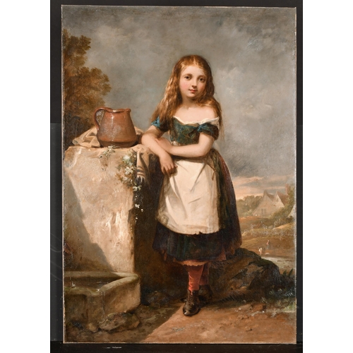 99 - Thomas Jones Barker (1815-1882) British. A Young Girl at a Well, Oil on Canvas, Signed, Inscribed 'P... 