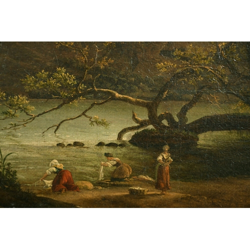 36 - Simon Denis (1755-1813) Belgian. Women on the Shore of Lake Albano, Oil on Canvas, Signed, in a Carv... 