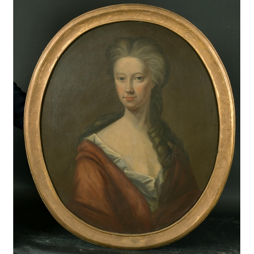 43 - 18th Century English School. Bust Portrait of Lady, Oil on Canvas, Oval, 30