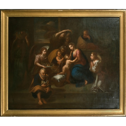 47 - Circle of Pierre Mignard (1612-1695) French. The Holy Family Served by Angels, Oil on Canvas, 40.75