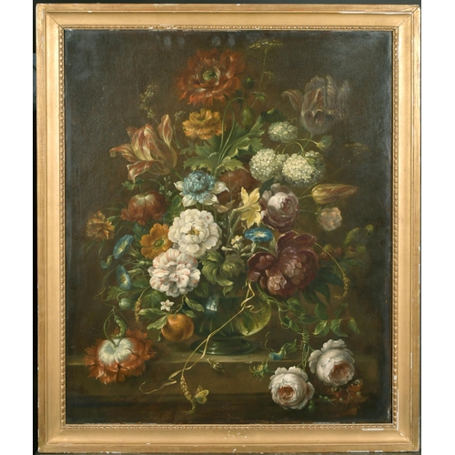 48 - 18th Century Dutch School. Still Life of Flowers in a Glass Vase, Oil on Canvas, 28.75