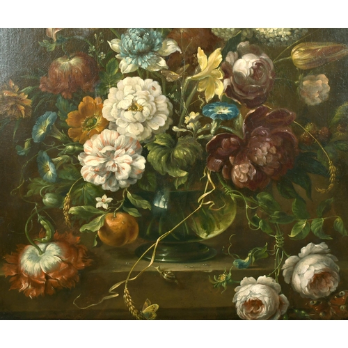 48 - 18th Century Dutch School. Still Life of Flowers in a Glass Vase, Oil on Canvas, 28.75