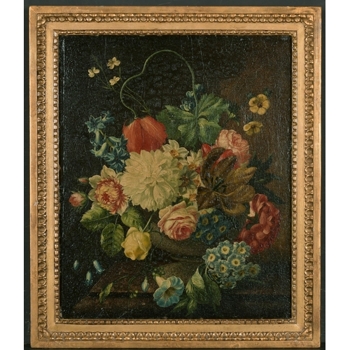 51 - 19th Century European School. Still Life of Flowers in an Urn, Oil on Canvas, 15.5