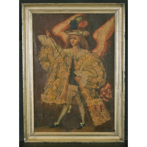 59 - 19th Century Cuzco School. A Study of Angel Arcabucero, Oil on Canvas, 22.5