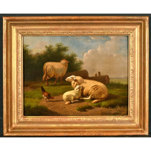 179 - Joseph van Dieghem (1843-1885) Belgian. Sheep and a Chicken in a Landscape, Oil on Panel, Signed, 8.... 