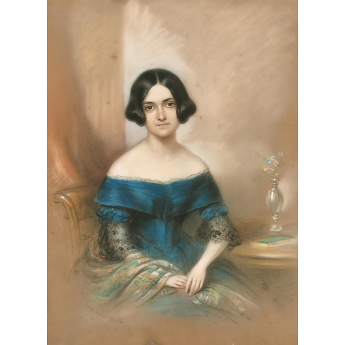 102 - Early 19th Century English School. Half Length Portrait of a Seated Lady, Pastel, Indistinctly Signe... 
