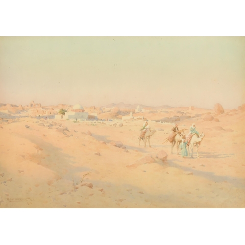 108 - Robert George Talbot Kelly (1861-1934) British. A Desert Scene with Figures on Camels leaving an Oas... 