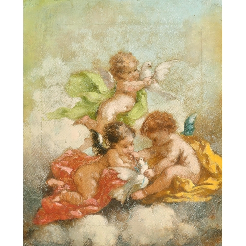 110 - Charles Augustus Henry Lutyens (1829-1915) British. Cherubs and Doves, Oil on Canvas, 12