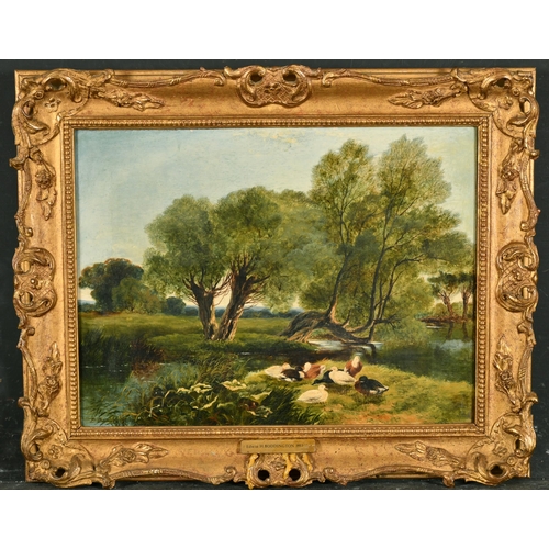 118 - Edwin Henry Boddington (c.1836-1905) British. A River Landscape with Ducks on a Bank, Oil on Canvas,... 