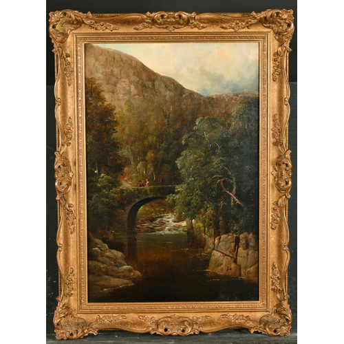 123 - J. Crossly (19th Century) British. A River Landscape with Figures on a Bridge, Oil on Board, Signed ... 