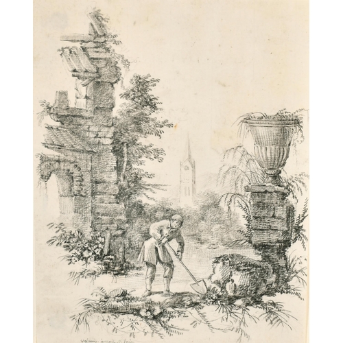 13 - Charles Grignion (1717-1810) British. Figures at a Blacksmiths, Pencil, Signed, Unframed 8.25