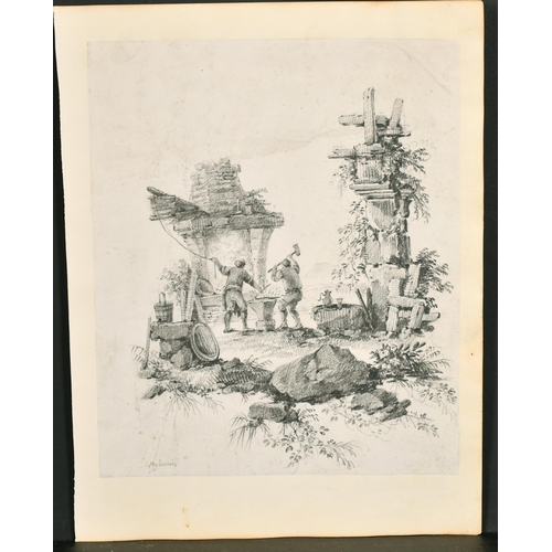 13 - Charles Grignion (1717-1810) British. Figures at a Blacksmiths, Pencil, Signed, Unframed 8.25