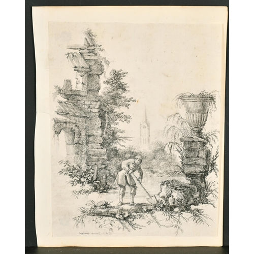 13 - Charles Grignion (1717-1810) British. Figures at a Blacksmiths, Pencil, Signed, Unframed 8.25