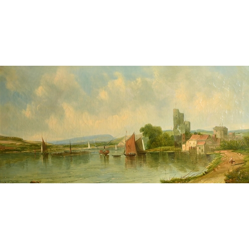 141 - Alfred H Vickers (1853-1907) British. A River Landscape with Sailing Boats and Figures on a Path, Oi... 