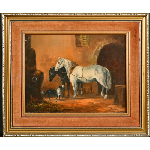 151 - Edwin Vaughan (20th Century) British. Horses in a Courtyard with a Dog, Oil on Canvas, Signed and Da... 