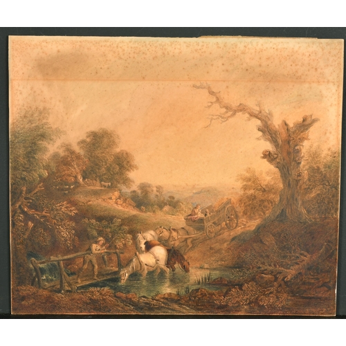 16 - Manner of Thomas Gainsborough (1727-1788) British. Figures with Horses and a Cart by a River, Waterc... 