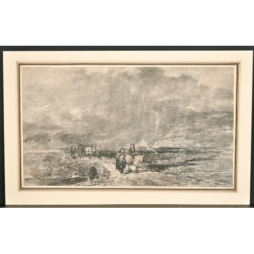 43 - David Cox (1783-1859) British. Figures in the Rain, Watercolour and Grey Wash, Inscribed verso, Unfr... 