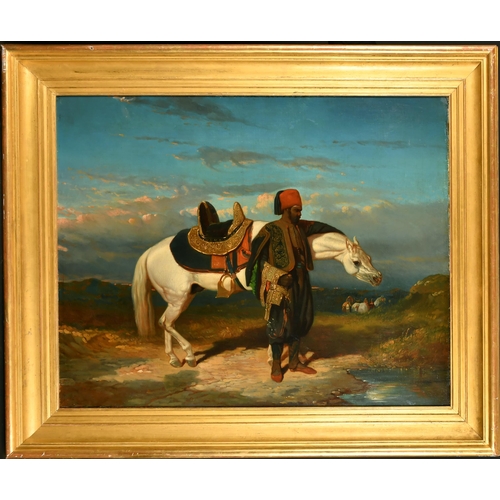 61 - Manner of Alfred de Dreux (1810-1860) French. A Middle Eastern Scene with a Man and an Arabian Horse... 