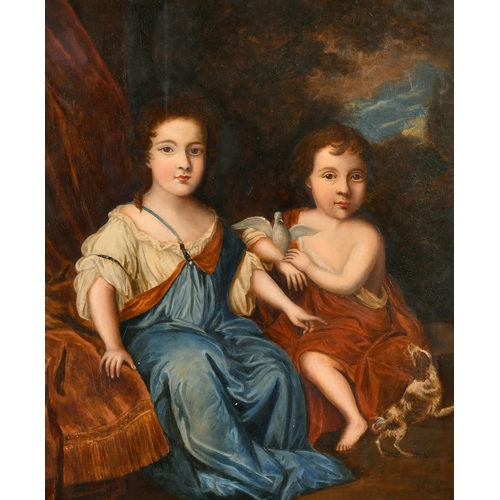 65 - Manner of Nicolaes Maes (1634-1693) Dutch. Study of Two Young Children, Oil on Panel, 18.75