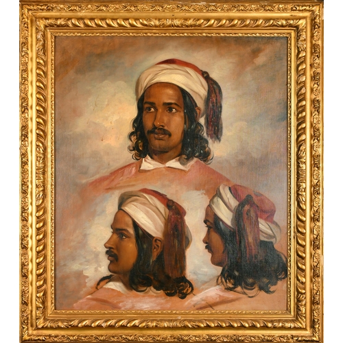 68 - Circle of John Frederick Lewis (1805-1876) British. Arabian Head Studies, Oil on Canvas, in a carved... 